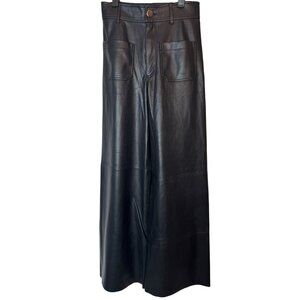 Zara Black Size 0 Faux Leather Wide-Leg Culottes Front & Back Pockets